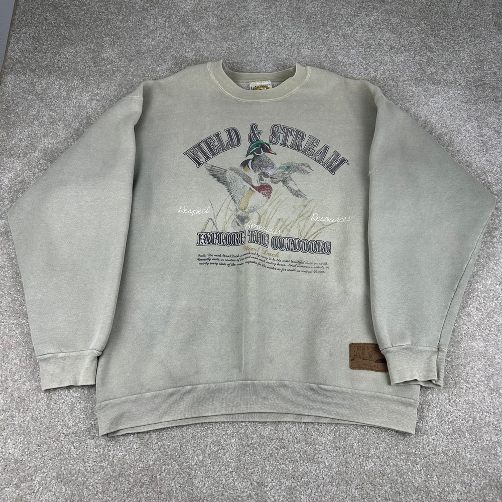 Field and Stream Vintage Duck Graphic Sweatshirt Large Green Cotton 90s USA
